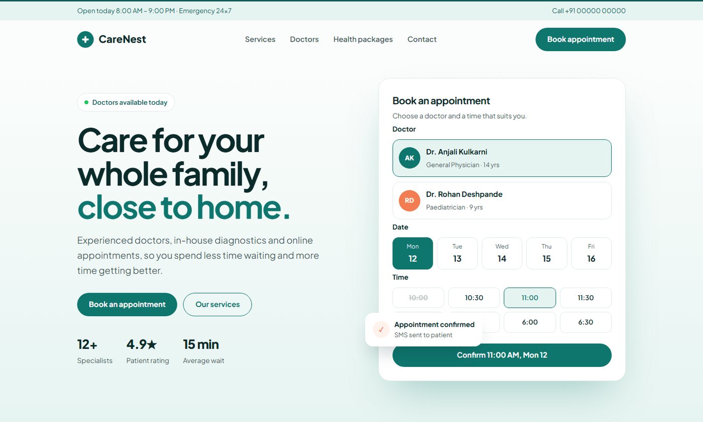 CareNest Clinic sample website