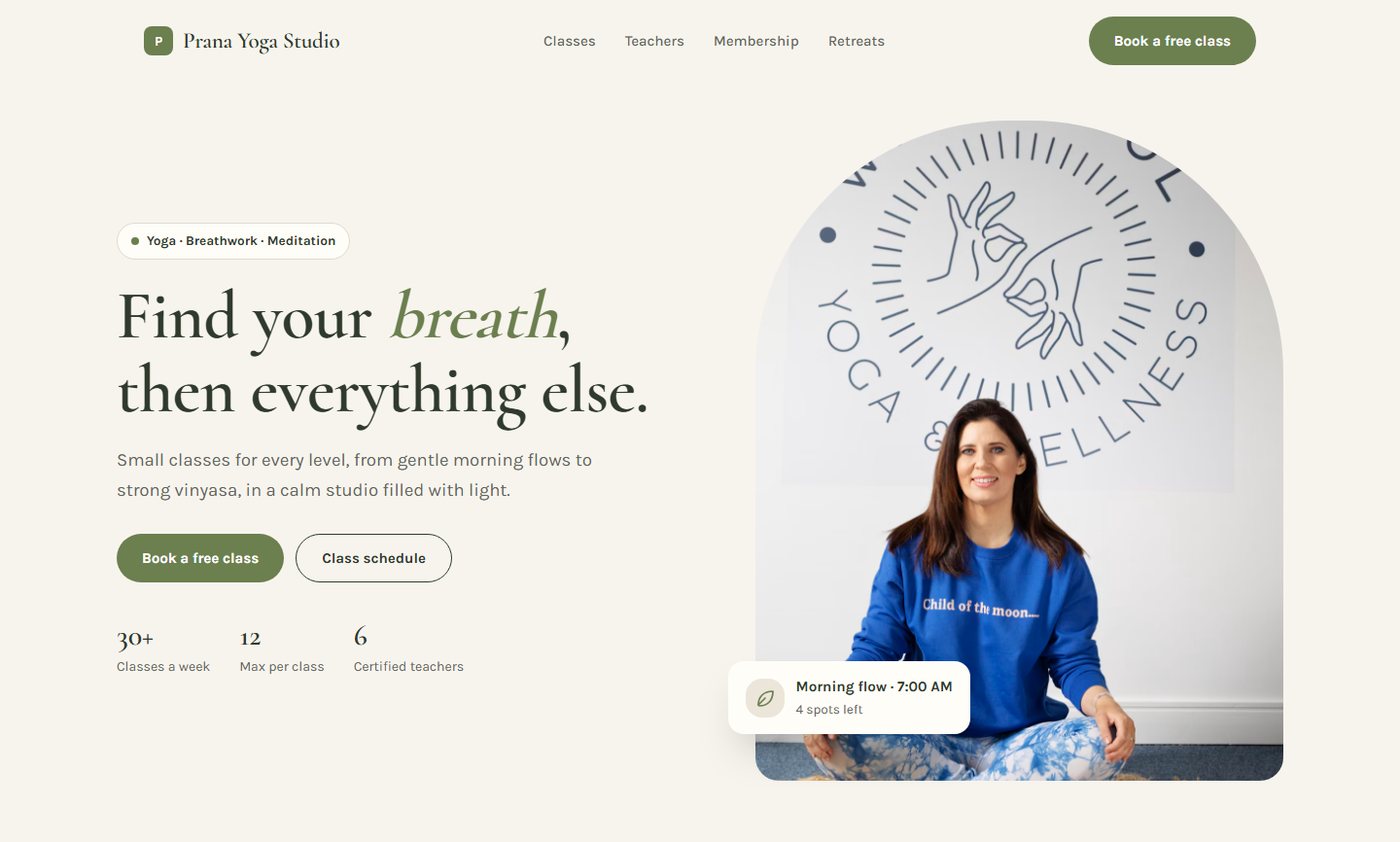 Prana Yoga Studio sample website