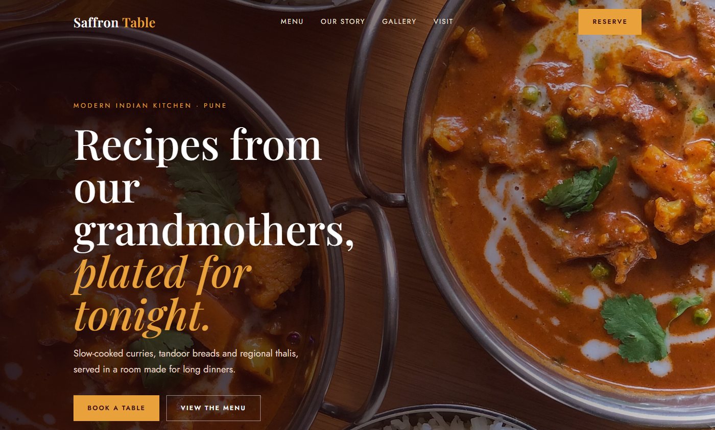 Saffron Table sample website