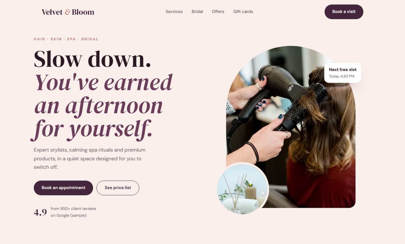 Velvet & Bloom sample website